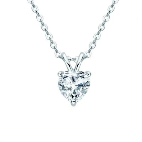 S925 Sterling Silver Heart Moissanite Three-Prong Necklace - Simple and Stylish Collarbone Chain for Women