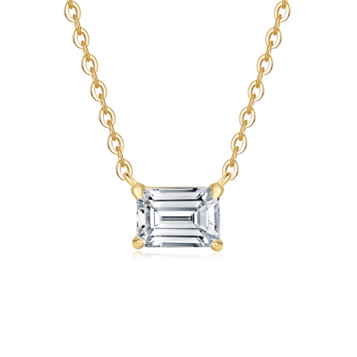 S925 sterling silver necklace with emerald and moissanite square pendant, a niche, affordable luxury minimalist clavicle chain.