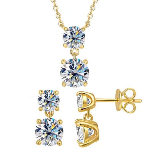 S925 Sterling Silver Moissanite Pendant Set: High-End, Simple, and Stylish Earrings and Necklace
