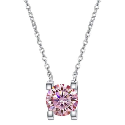 Moissanite Necklace, Clavicle Chain, Pure Silver S925, Rose Gold, Simple Bull Head Pendant, Women's Chain