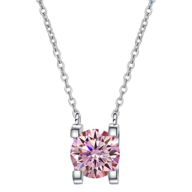Moissanite Necklace, Clavicle Chain, Pure Silver S925, Rose Gold, Simple Bull Head Pendant, Women's Chain