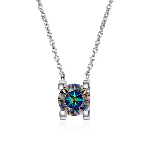 Moissanite Necklace, Clavicle Chain, Pure Silver S925, Rose Gold, Simple Bull Head Pendant, Women's Chain