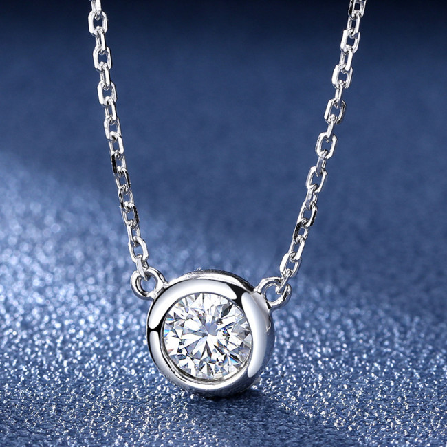 Moissanite S925 Sterling Silver Bubble Necklace for Women, Single Diamond Pendant, Niche, High-End Feel, Simple and Fashionable Collarbone Chain