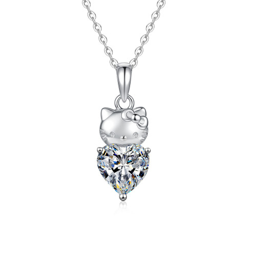 S925 Sterling Silver Heart Moissanite Rhinestone Cat Necklace for Women, Fashionable Irregular Shaped Diamond, Versatile Elegant Clavicle Chain