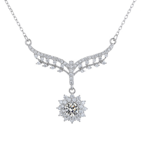 S925 Sterling Silver Moissanite Fish Tail Sunflower Necklace for Women, Ins-Style Clavicle Chain, Gift for Best Friend, New Spring Style