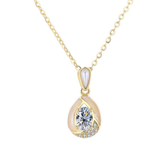 New S925 sterling silver moissanite necklace, teardrop design, sophisticated and versatile clavicle chain.