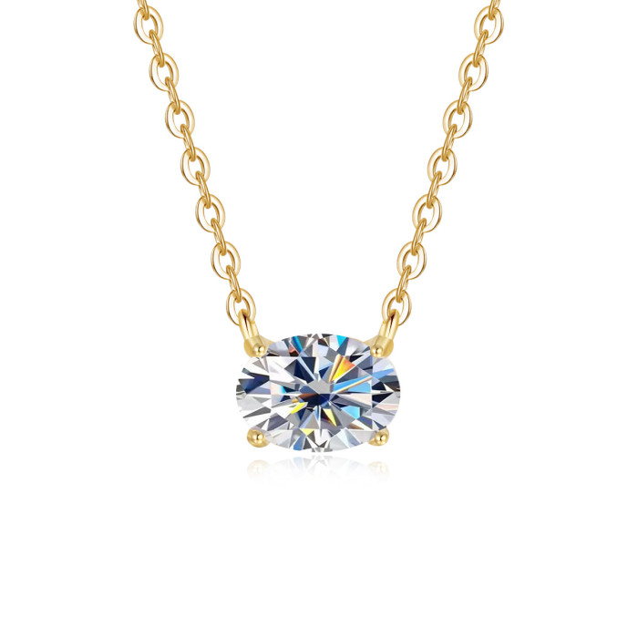 S925 sterling silver oval moissanite necklace, simple, luxurious, fashionable, and versatile clavicle chain.