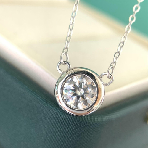 Moissanite S925 Sterling Silver Bubble Necklace for Women, Single Diamond Pendant, Niche, High-End Feel, Simple and Fashionable Collarbone Chain