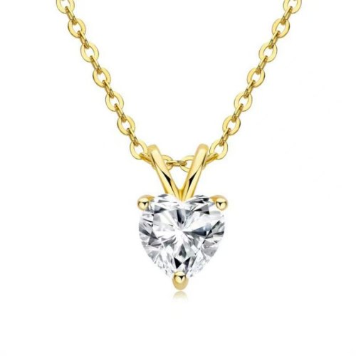 S925 Sterling Silver Heart Moissanite Three-Prong Necklace - Simple and Stylish Collarbone Chain for Women