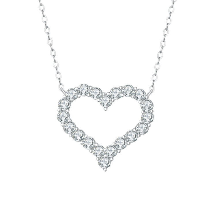 S925 Sterling Silver Moissanite Large Heart Necklace with Full Diamond Heart Pendant - Simple and High-End Clavicle Chain