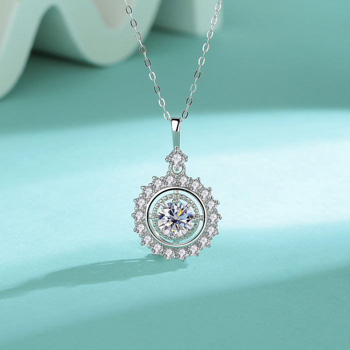 S925 Sterling Silver Moissanite High-End Fashionable Round Micro-Inlaid Necklace - Niche Jewelry