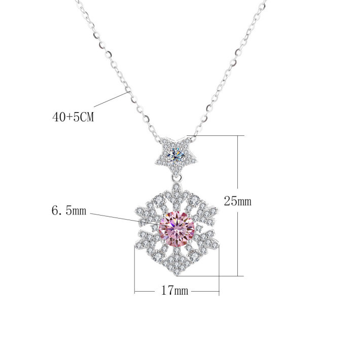 New S925 Sterling Silver Colored Moissanite Snowflake Pendant, High-End Design Clavicle Chain