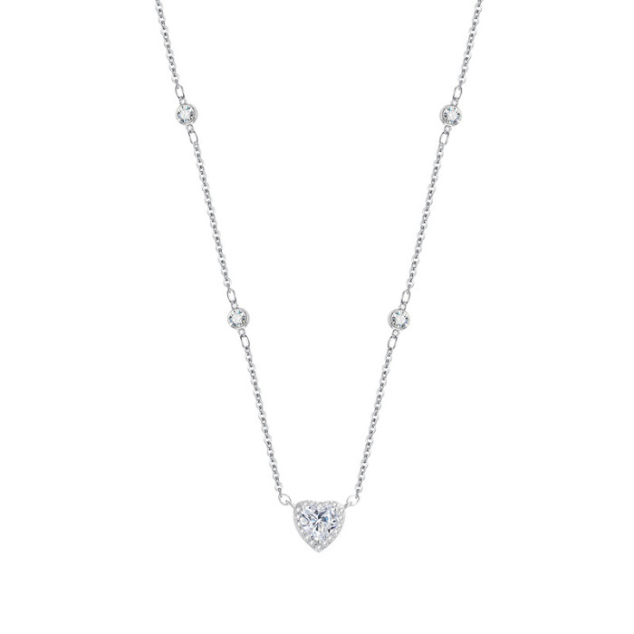 S925 Sterling Silver Moissanite Diamond Heart Clavicle Chain - Elegant and Simple.