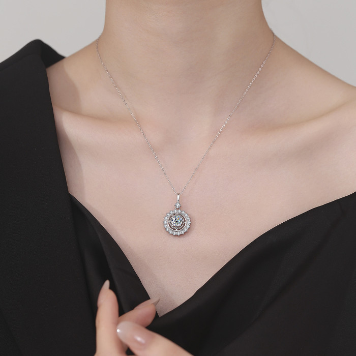S925 Sterling Silver Moissanite High-End Fashionable Round Micro-Inlaid Necklace - Niche Jewelry