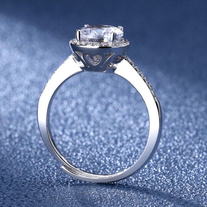 S925 Sterling Silver Moissanite Luxury Round Bag Ring for Women, Couples' Wedding Ring with Micro-Pavé Setting