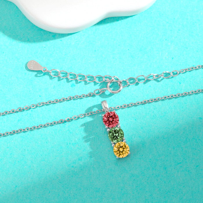 S925 Sterling Silver Colored Moissanite Necklace, Affordable Luxury, Niche Design, Traffic Light Style Clavicle Chain