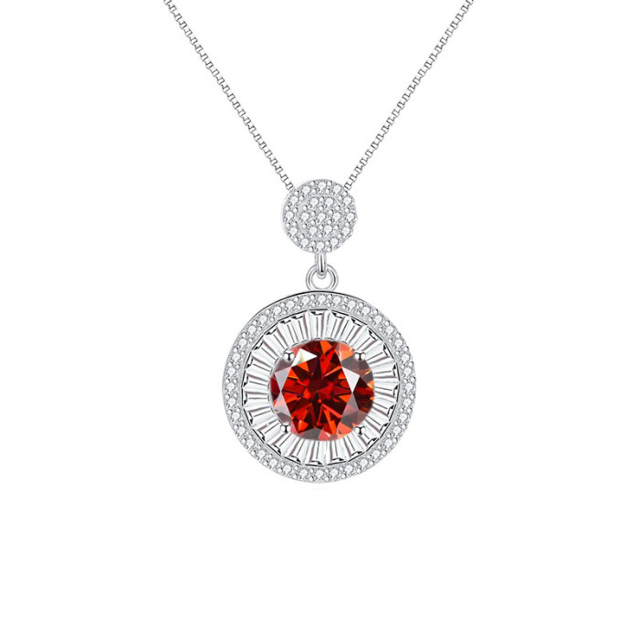 S925 sterling silver 2-carat moissanite necklace, round design, clavicle box chain pendant, versatile.
