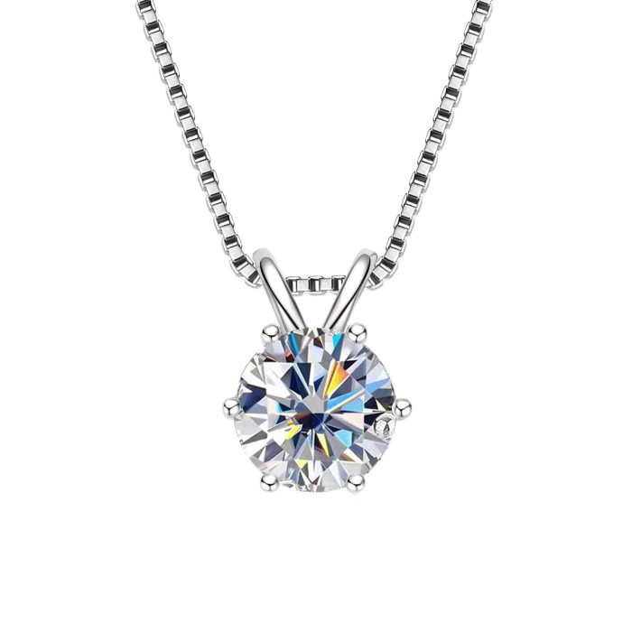 S925 sterling silver moissanite six-prong necklace with a simple yet sophisticated design, perfect for any occasion. It also features a bunny ear clavicle chain.