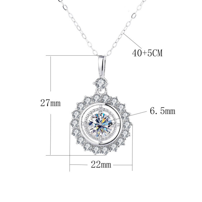 S925 Sterling Silver Moissanite High-End Fashionable Round Micro-Inlaid Necklace - Niche Jewelry