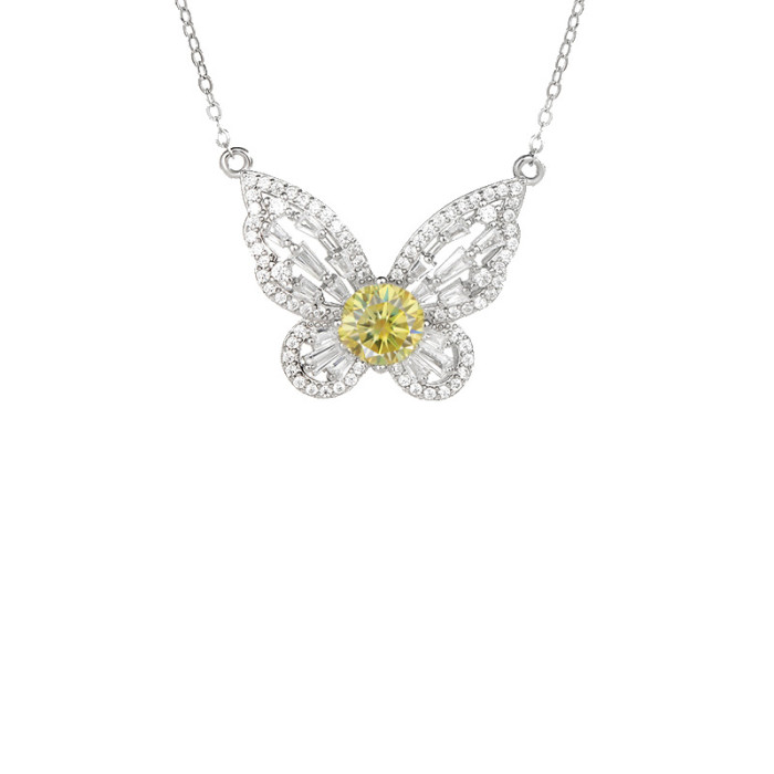 High-grade sterling silver S925 butterfly full diamond clavicle necklace, niche design,  moissanite diamond necklace