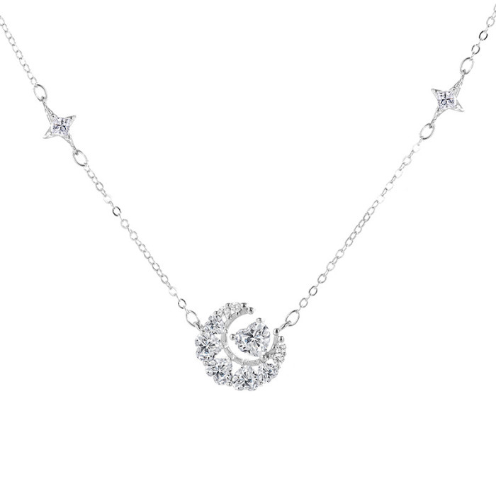 S925 Sterling Silver Moissanite Heart-Shaped Diamond Necklace with Full Diamond Design - A Luxury, Niche Style Necklace with Moon and Galaxy Pendant