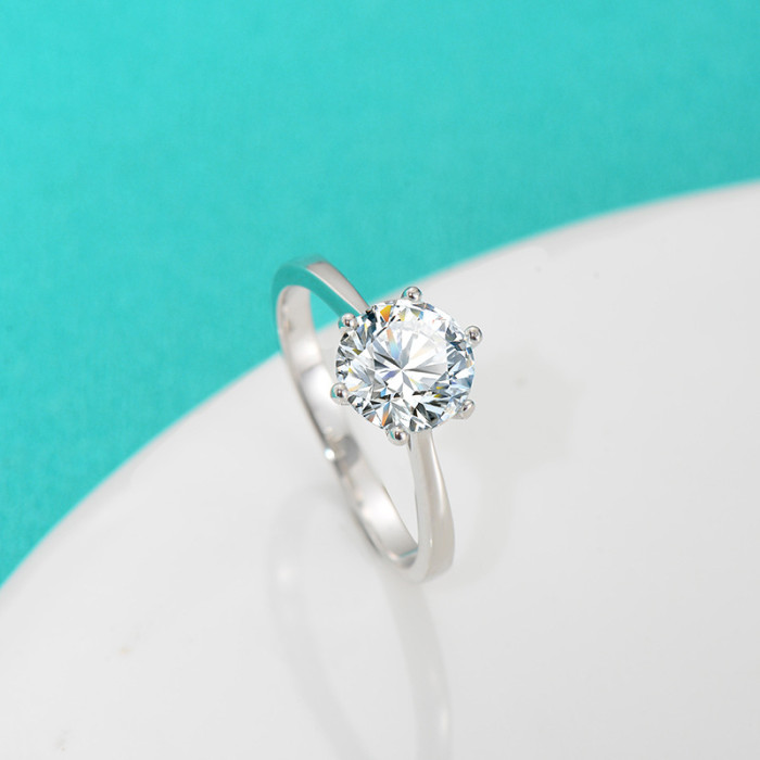 S925 Sterling Silver Six-Claw Moissanite Ring for Women, Simple and Versatile, Does Not Fade, Niche Design, Wedding Ring