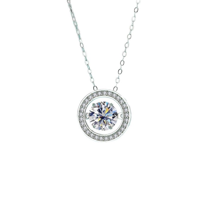 S925 Sterling Silver Dancing Heart Necklace, Round Pendant, Korean Style Fashion Clavicle Chain Accessory