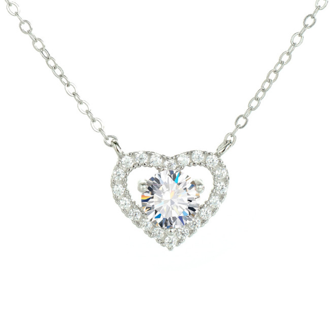 S925 Sterling Silver Moissanite Heart Necklace with Full Diamonds - A Luxurious and Versatile Collarbone Chain with Heart-Shaped Pendant