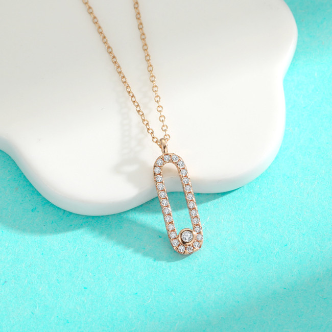 S925 Sterling Silver Moissanite Necklace with Rose Gold Diamond Pendant: Simple, Stylish, and Elegantly Luxurious.