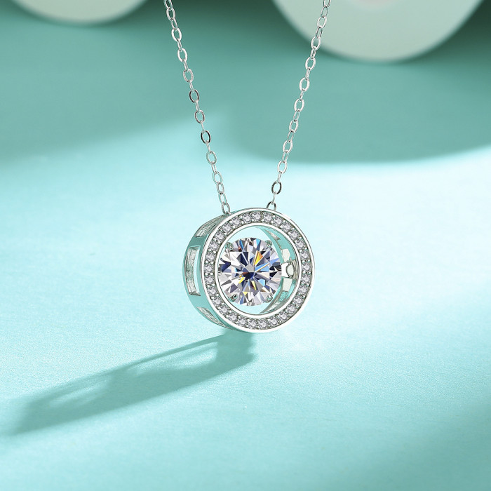 S925 Sterling Silver Dancing Heart Necklace, Round Pendant, Korean Style Fashion Clavicle Chain Accessory