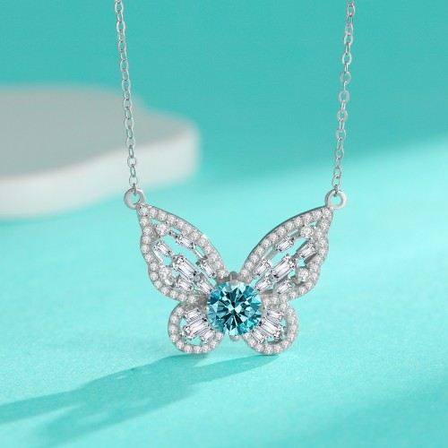 High-grade sterling silver S925 butterfly full diamond clavicle necklace, niche design,  moissanite diamond necklace