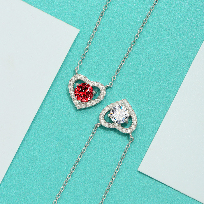 S925 Sterling Silver Moissanite Heart Necklace with Full Diamonds - A Luxurious and Versatile Collarbone Chain with Heart-Shaped Pendant
