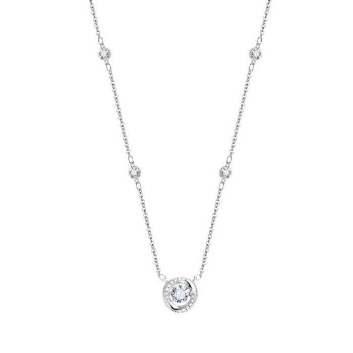 S925 Sterling Silver Moissanite Diamond Necklace, Light Luxury, Simple, Unique Round Clavicle Chain, Dancing Heart Pendant
