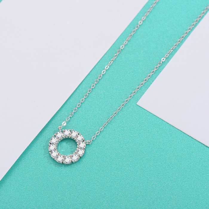Moissanite full-prong diamond round necklace for women, S925 sterling silver, niche design pendant, understated luxury and unique round shape.