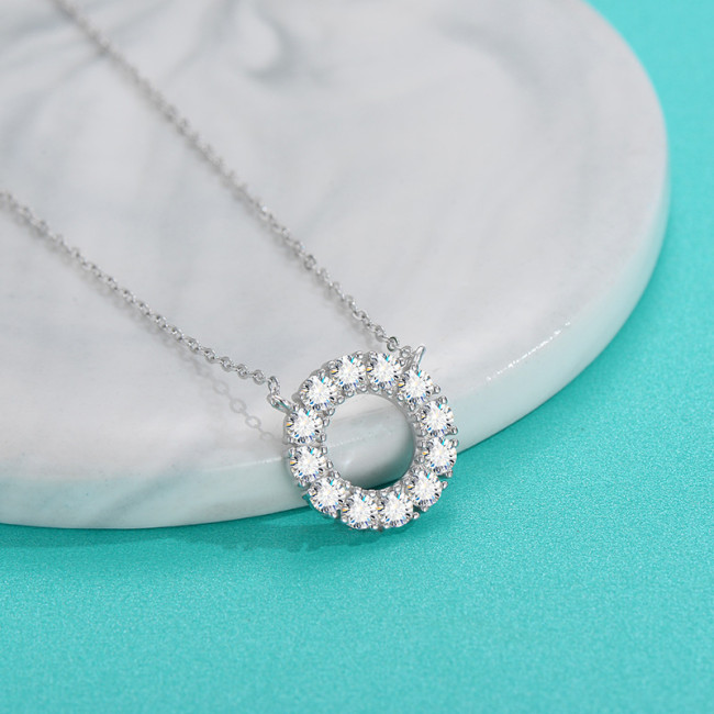 Moissanite full-prong diamond round necklace for women, S925 sterling silver, niche design pendant, understated luxury and unique round shape.