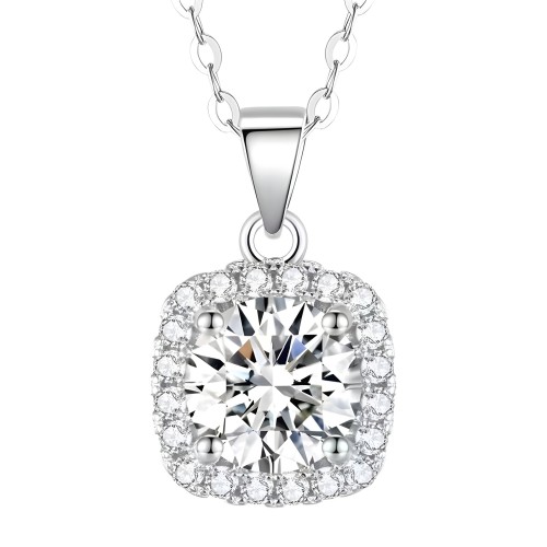 Sterling silver S925 moissanite square bag necklace, a popular online trending item with small sugar cube-shaped ornaments.