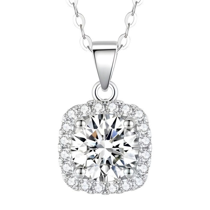 Sterling silver S925 moissanite square bag necklace, a popular online trending item with small sugar cube-shaped ornaments.