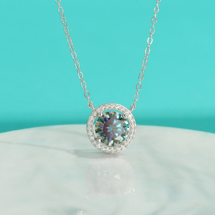 S925 Sterling Silver Moissanite Diamond Round Necklace, Luxury and High-End Niche Design, Clavicle Chain, Full Diamond Versatile Pendant for Women