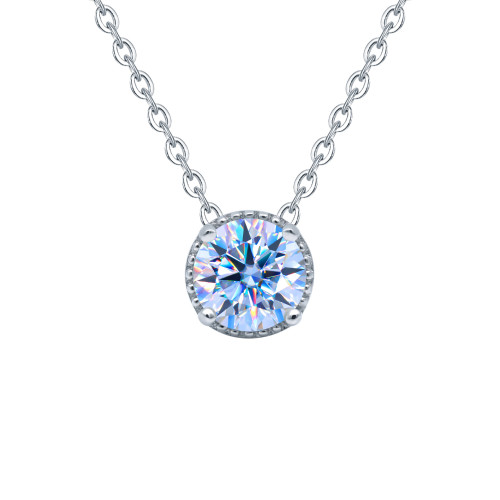 Moissanite four-prong necklace for women, S925 sterling silver, round-set micro-pave fashion pendant, high-end, understated luxury, niche style.