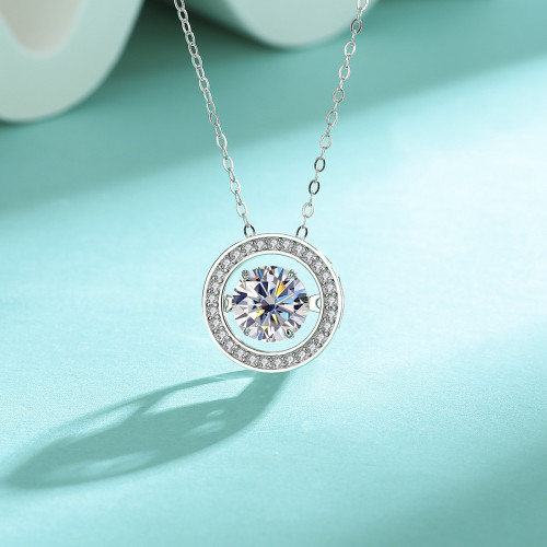 S925 Sterling Silver Dancing Heart Necklace, Round Pendant, Korean Style Fashion Clavicle Chain Accessory
