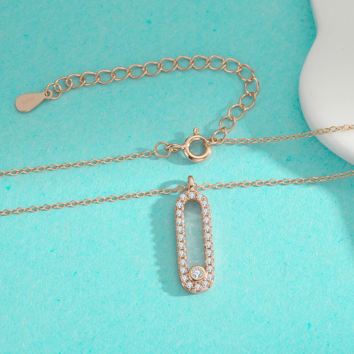 S925 Sterling Silver Moissanite Necklace with Rose Gold Diamond Pendant: Simple, Stylish, and Elegantly Luxurious.
