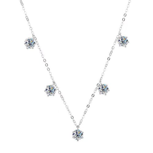 S925 Sterling Silver Classic Six-Prong Moissanite Necklace for Women, Unique Design, Collarbone Chain