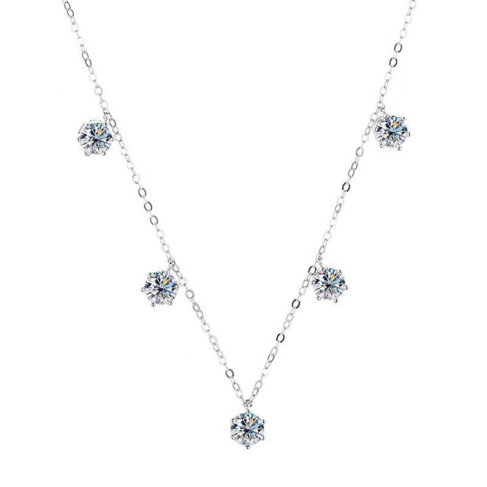 S925 Sterling Silver Classic Six-Prong Moissanite Necklace for Women, Unique Design, Collarbone Chain