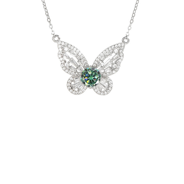 High-grade sterling silver S925 butterfly full diamond clavicle necklace, niche design,  moissanite diamond necklace