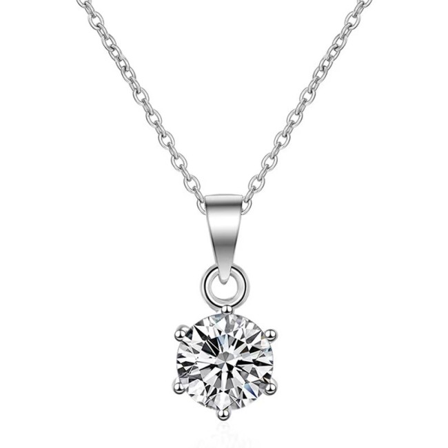 S925 Sterling Silver Necklace for Women, Moissanite, Classic Six-Prong Prong, Simulated Diamond Clavicle Chain