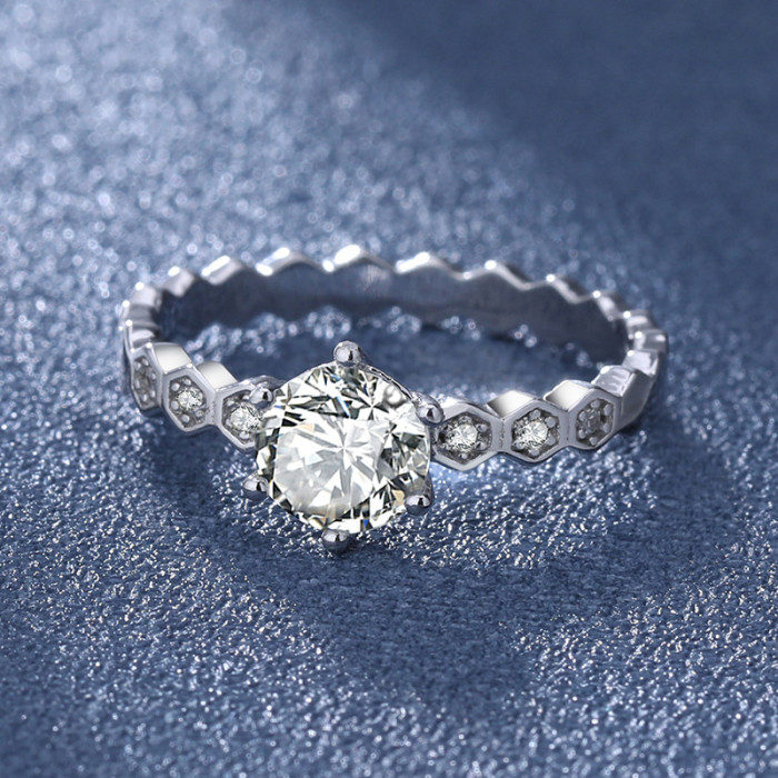 S925 Moissanite Delicate Small Honeycomb Ring for Women, Closed Band, D-Color, Boutique High-End Style
