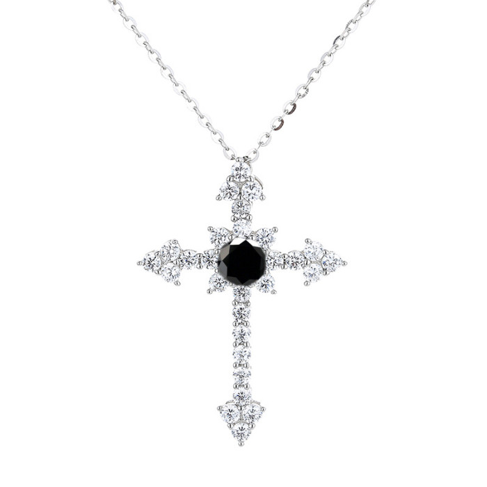 S925 Sterling Silver Moissanite Diamond Cross Pendant Necklace for Women - Simple, Stylish, and Niche