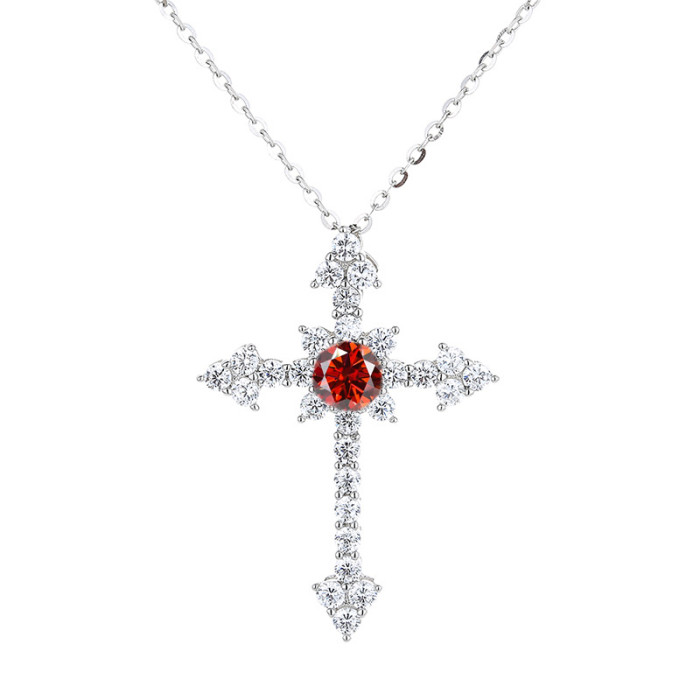 S925 Sterling Silver Moissanite Diamond Cross Pendant Necklace for Women - Simple, Stylish, and Niche