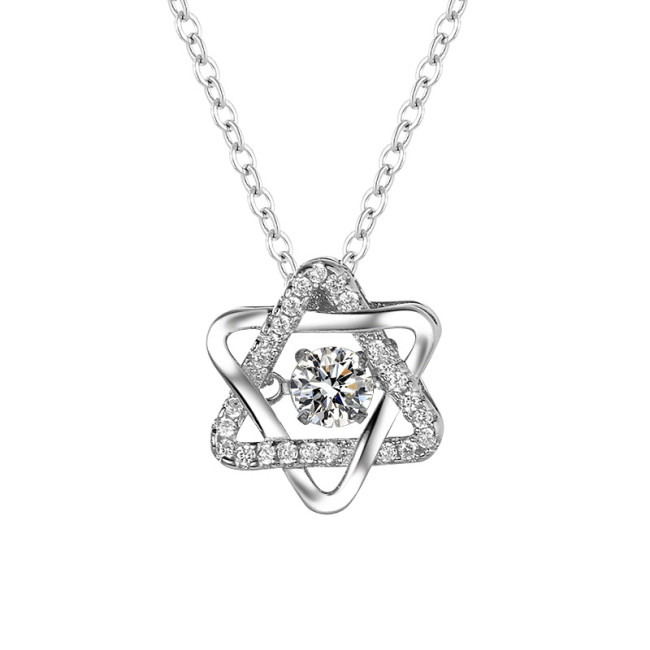 S925 Sterling Silver Moissanite Pendant Hexagonal Star Necklace for Women - Simple and Luxurious Style