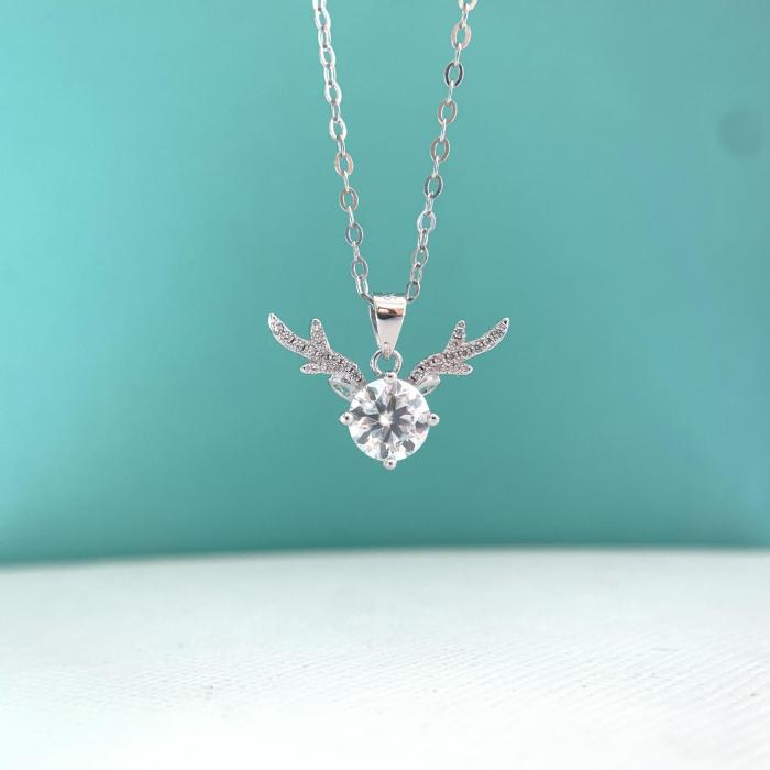 S925 Sterling Silver Moissanite Antler Silver Pendant Necklace - Niche High-End Collarbone Chain